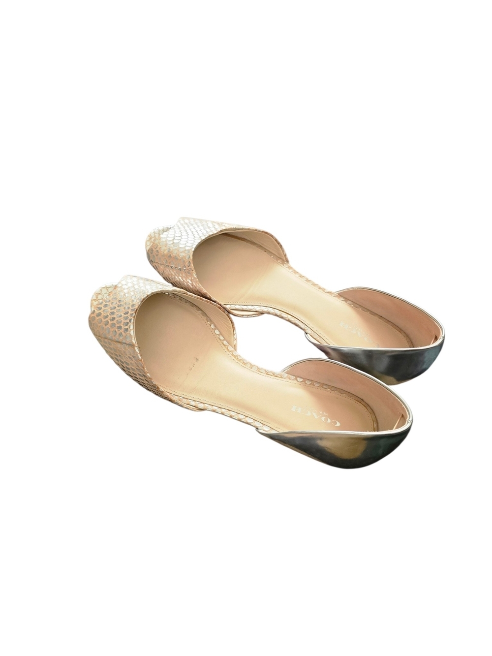 Coach Metallic Gold Snakeskin Peep-Toe Flats Size 9.5 - Picture 2 of 7